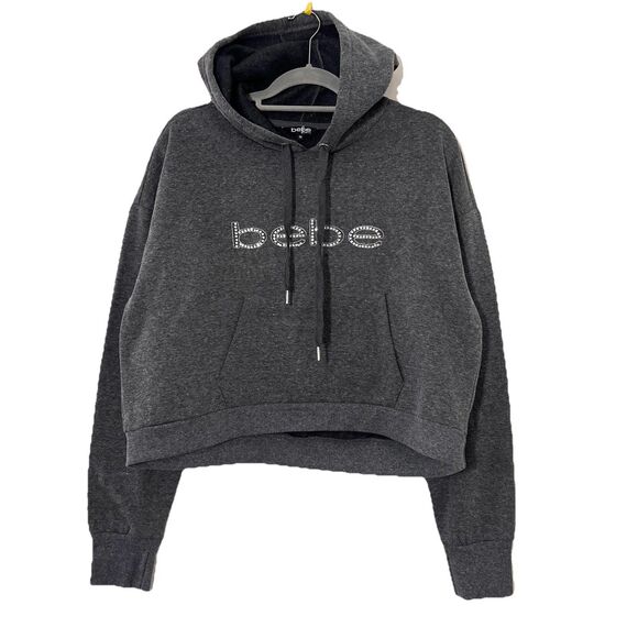 Bebe Sweatsuit Womens L Gray Sequins Rhinestones Logo Hoodie Joggers Lounge Y2K - Picture 2 of 11